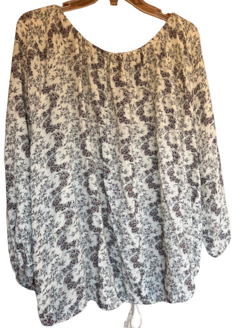 Denim & Supply Ralph Lauren XL Boho Peasant Top Cream Floral Paisley Tie Neck - Picture 4 of 12